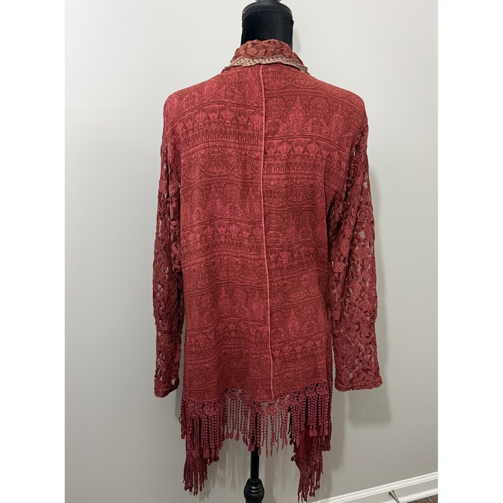 Pretty Angel Lace Fringe Cardigan Womens L/XL Rust Orange Boho Western Romantic - Picture 9 of 16